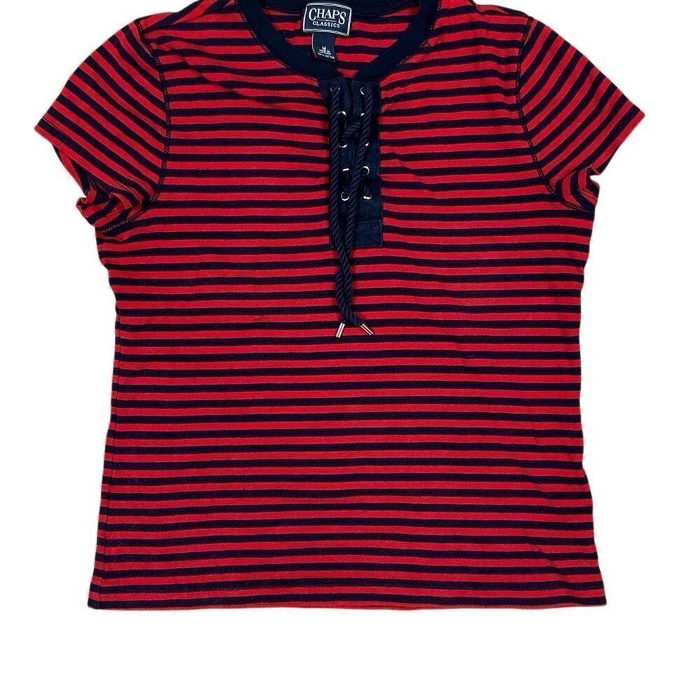 Y2K Chaps Classics Red and Navy Nautical Cotton Shirt Size Medium